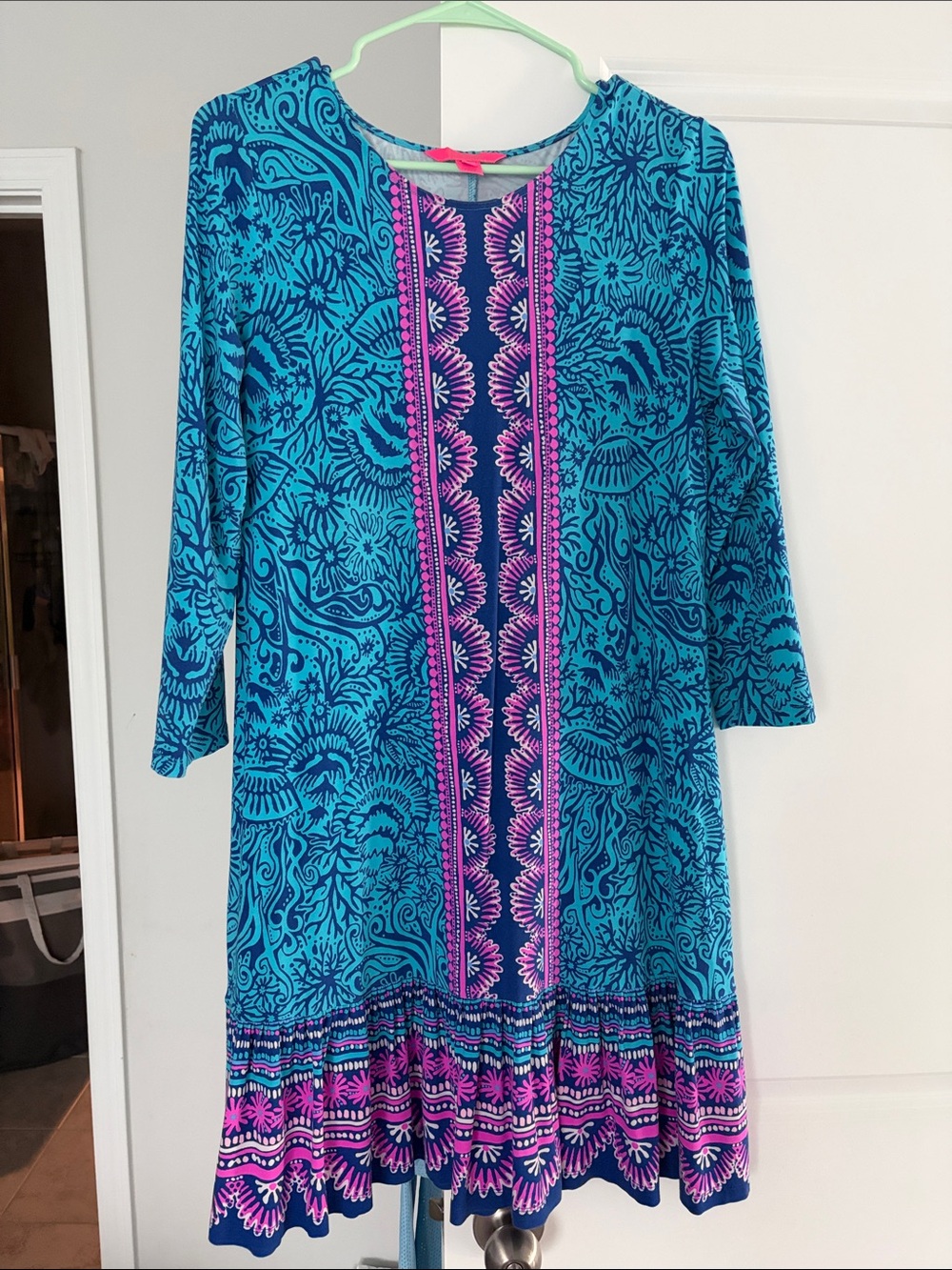 Lilly Pulitzer Turquoise & Fuchsia Patterned Long-Sleeve Dress
